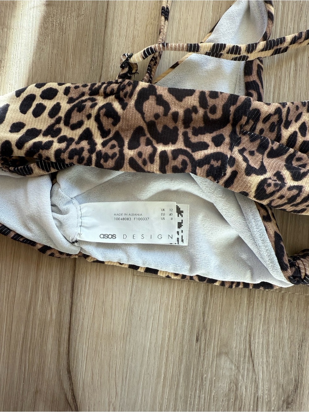 Leopard Print Triangle Bikini Top - Neutral Brown & Black asos medium - Picture 3 of 4